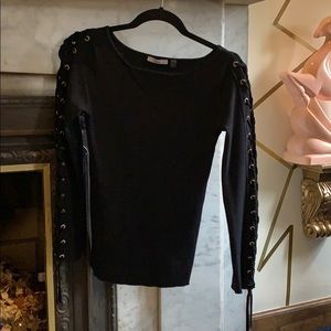 NWOT Dex laced sleeve black sweater size S